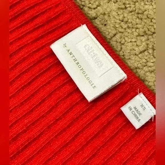 Anthropologie ett:twa Sweater Ribbed Red Merino Wool V-Neck XS - Picture 6 of 7